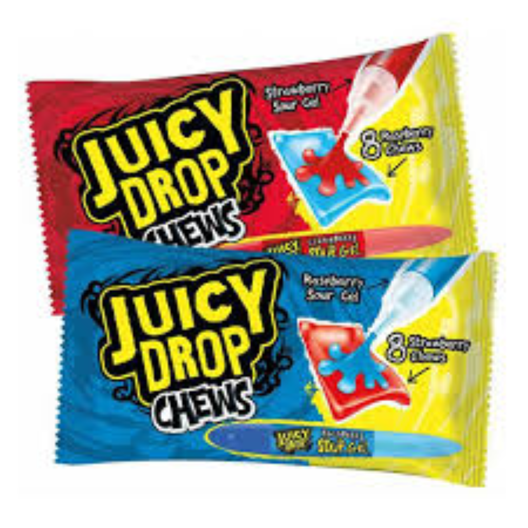 BAZOOKA JUICY DROP CHEWS STRAW/RASP